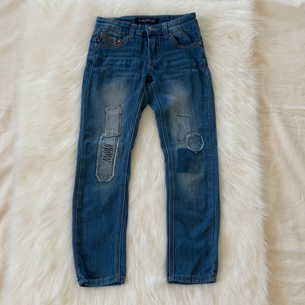 Vigoss Kids Blue Distressed Jeans with Patch details